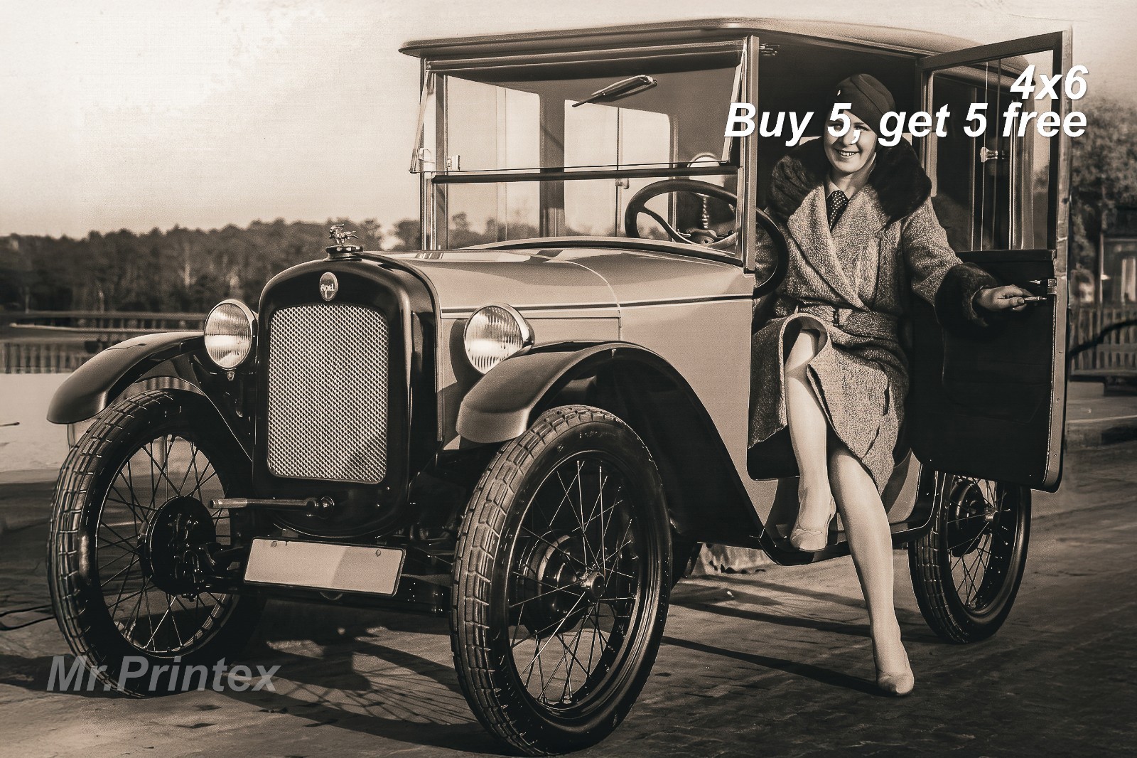 1920s Flapper Woman 💙 Vintage Car - 4x6 Photo - Vintage Roadster