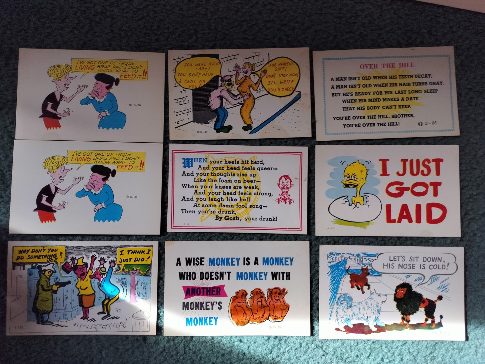 9 Vintage Mid-Century Clown-O-Gram Comic Novelty Postcards 