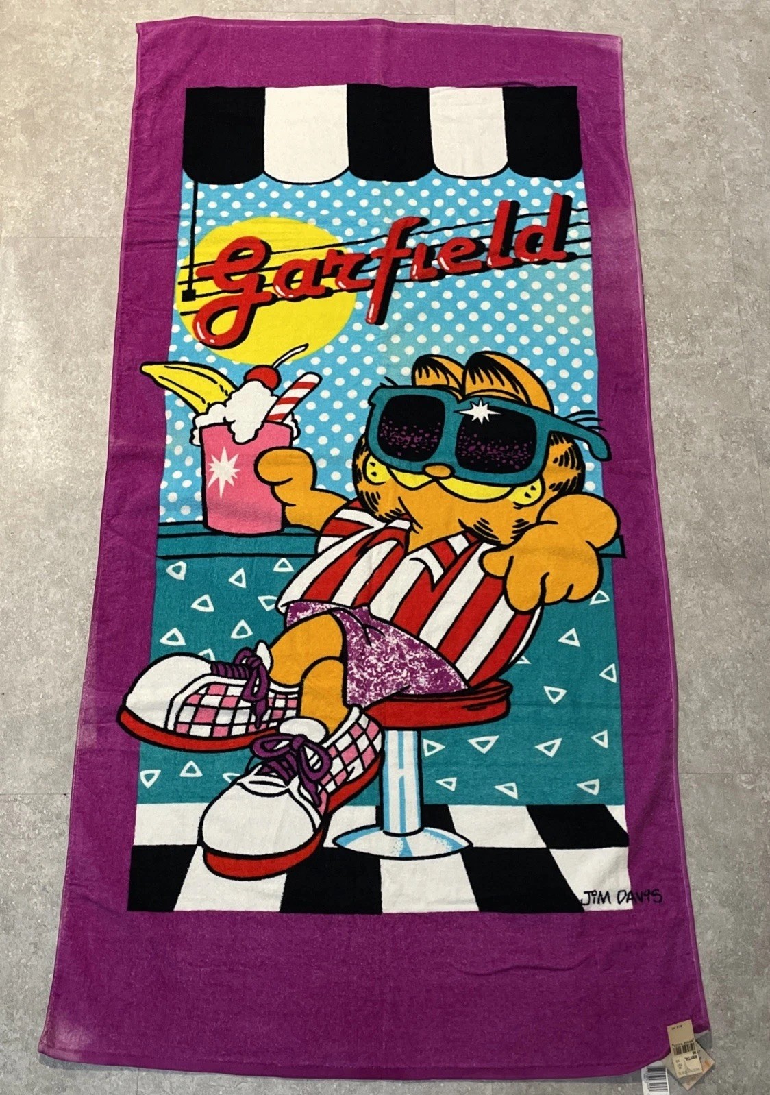Vintage Garfield Cartoon DEADSTOCK Beach Towel NWT 1970s-80s Retro GenX Franco