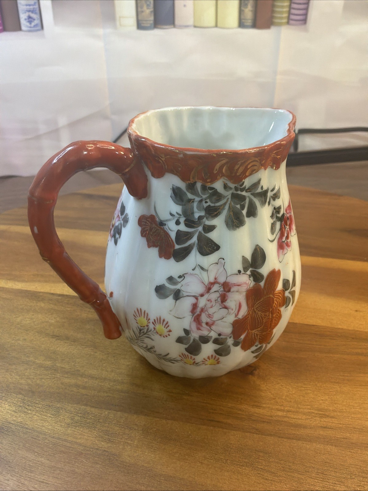 Vintage Japanese Kutani Style Hand Painted Gilt Creamer Pitcher Moriage Oriental