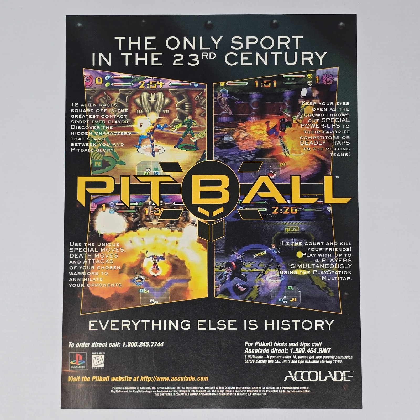 Pit Ball PlayStation PS1 Only Sport In The 23rd Century Print Ad/Poster