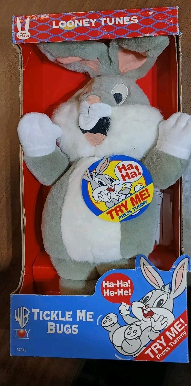 1997 Warner Bros TICKLE ME BUGS BUNNY Giggling Plush Laughing Stuffed Toy w/Box