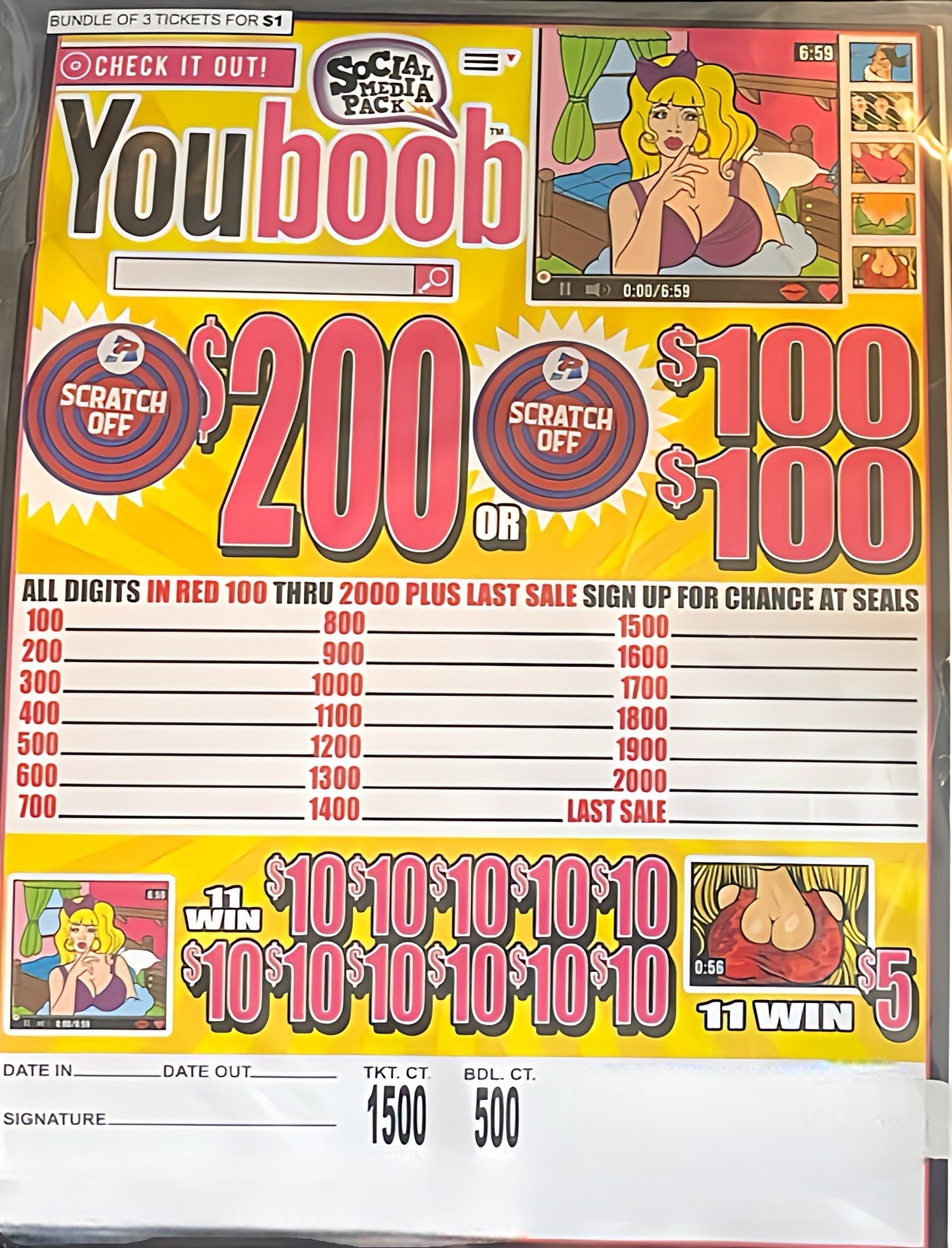 Pull Tab Tickets - Jar - Game - You Boob - 500 ct