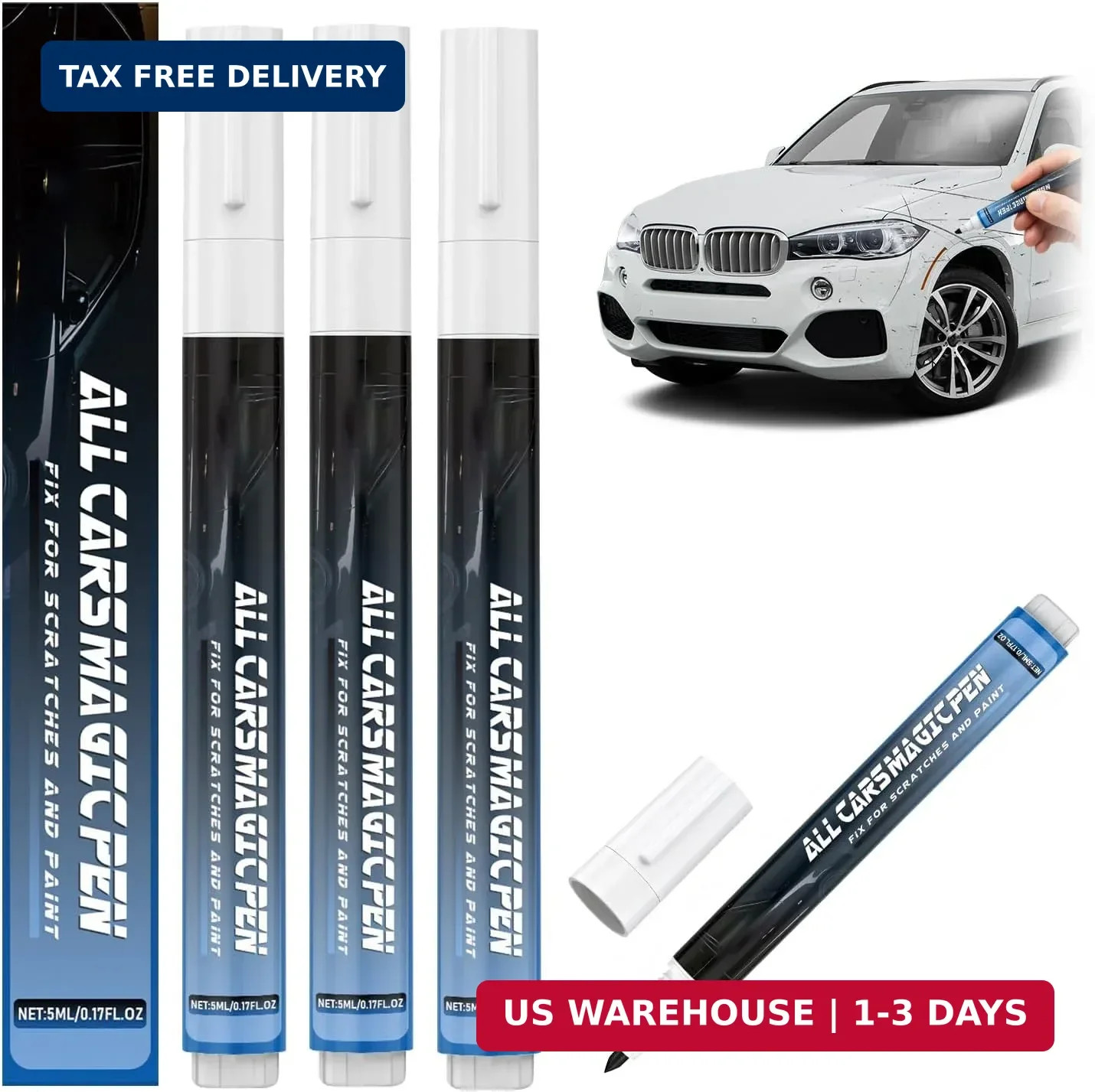 3Pcs Magic Car Scratch Removal Pen, All Cars Magic Pen for Car Scratches, All Co