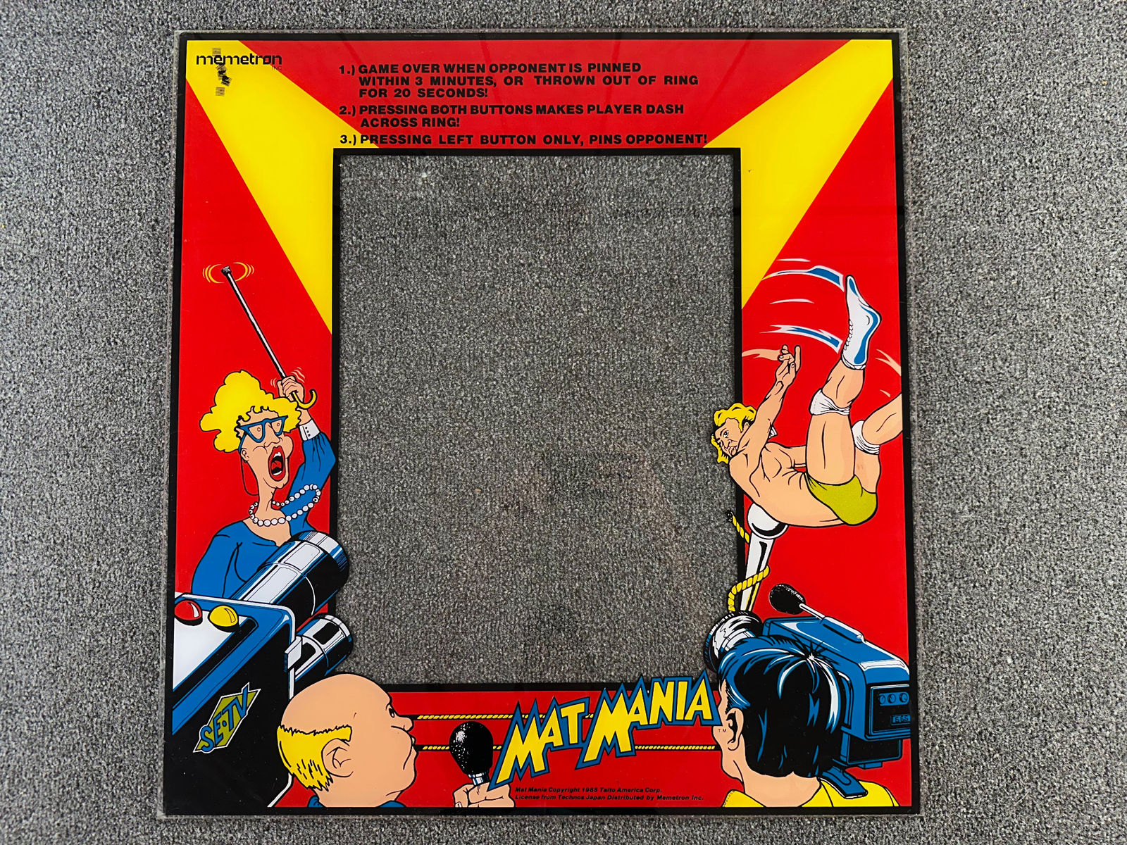 Memetron Taito Mat Mania Arcade Video Game Monitor Bezel Plexi ORIGINAL NOS