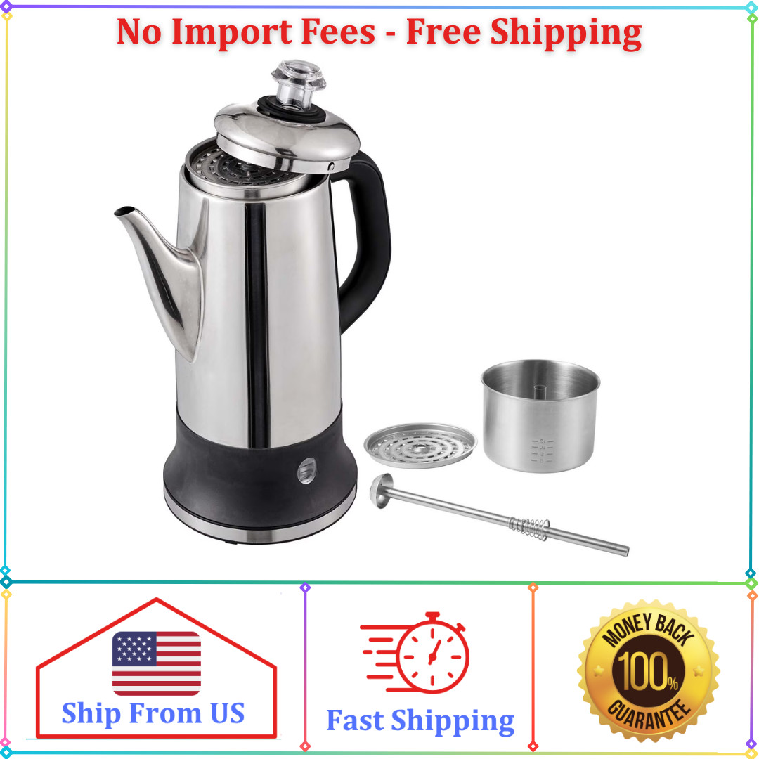 12-Cup Electric Percolator Coffee Pot with Stainless Steel Design