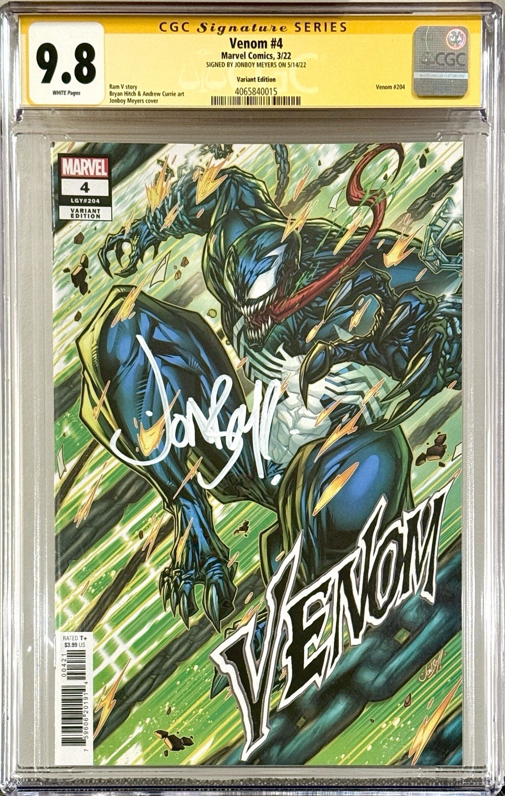 Venom #4 (2022) - CGC SS 9.8 Signed by Jonboy Meyers - Variant 1:25 1st Bedlam