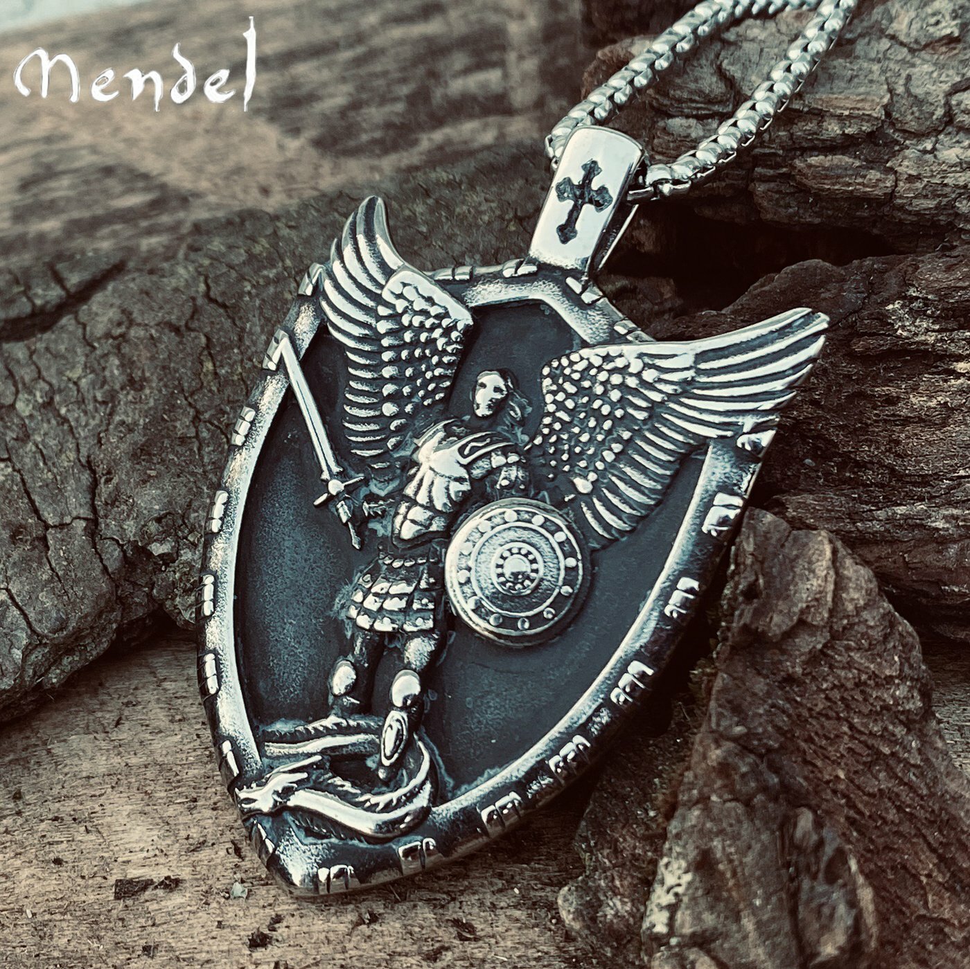 MENDEL Mens Catholic Christian Saint St Michael Medal Medallion Pendant Necklace