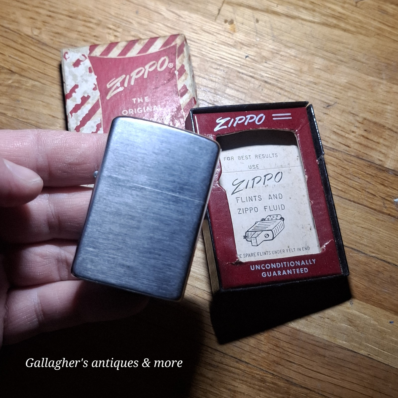 Vintage 1957 Zippo Lighter Brushed Chrome Pat 2517191 Red Candy Stripe Box OBM