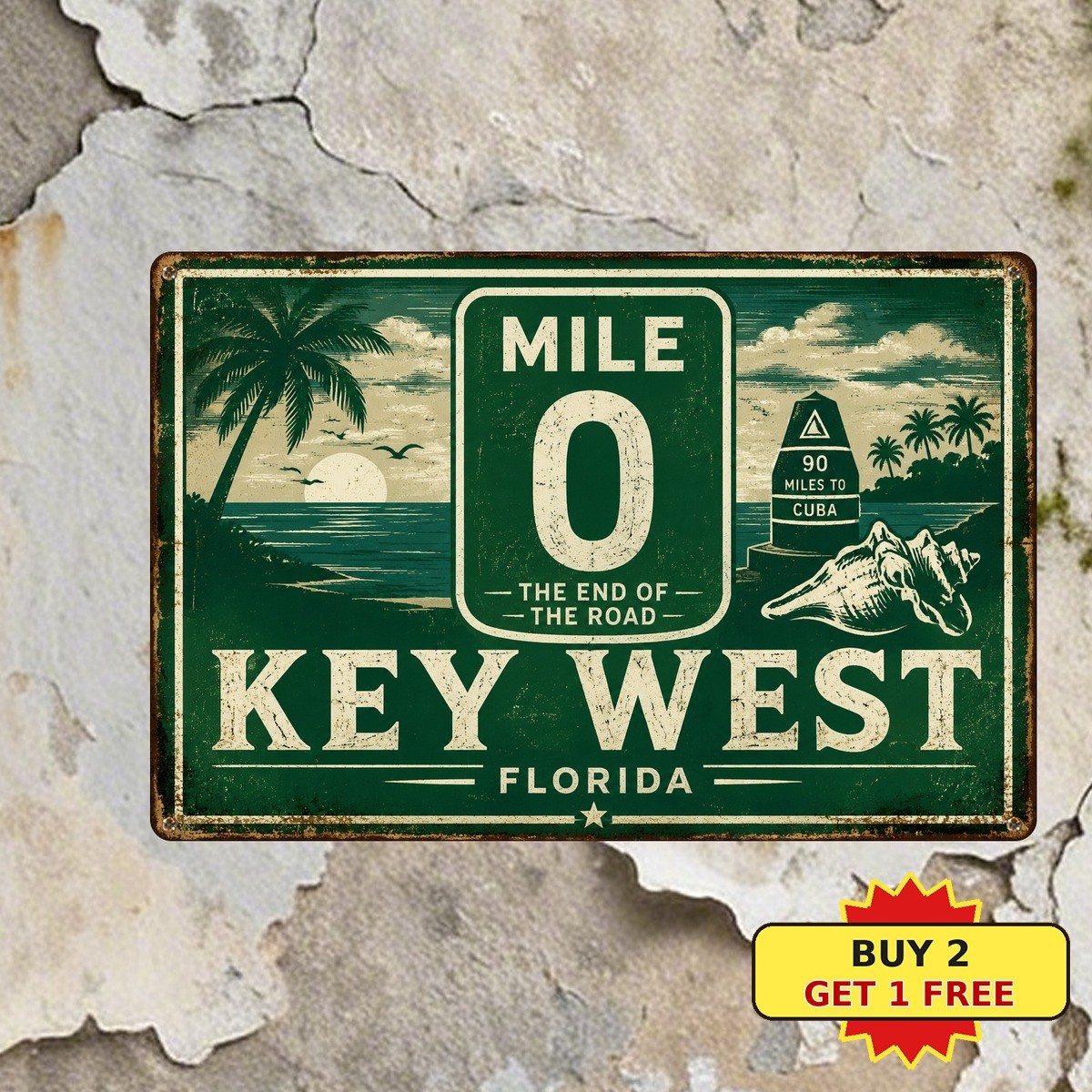 Key West Mile 0 Florida Tropical Retro Highway Metal Sign 8x12 Inch