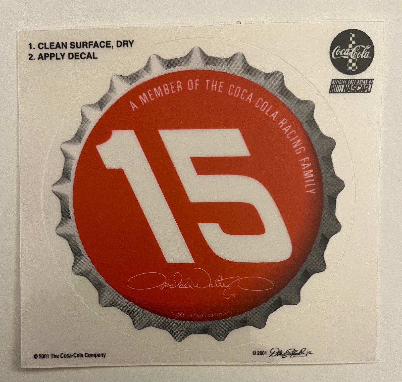 #15 MICHAEL WALTRIP NASCAR COCA-COLA RACING VINTAGE BOTTLE CAP DECAL STICKER