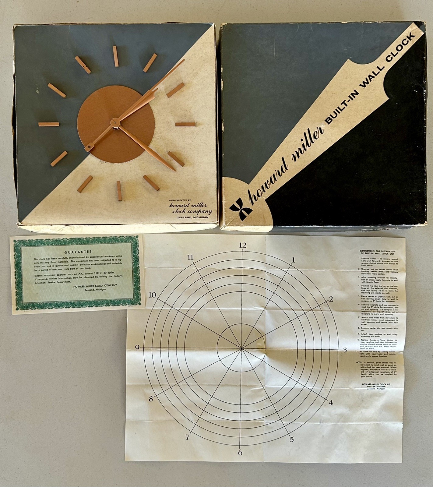Vintage Howard Miller Built-In Wall Clock Model 8692 NOS in box working tested