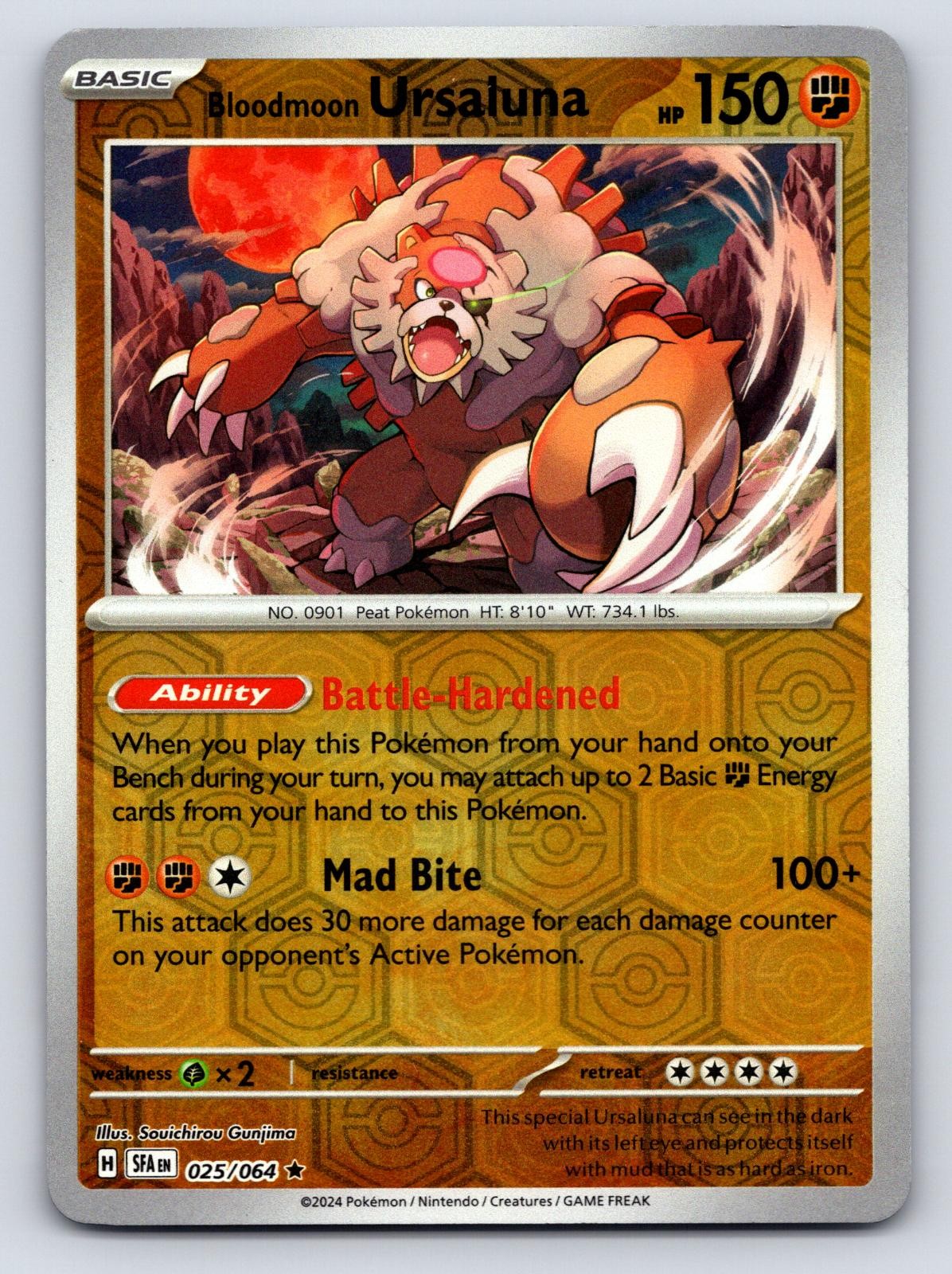 Bloodmoon Ursaluna 025/064 Rare Shrouded Fable Pokemon Reverse Holo Near Mint