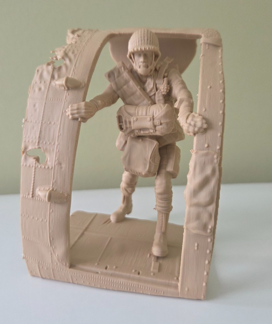 3D Printed US PARATROOPER Statue Exiting An Aircraft Door Airborne