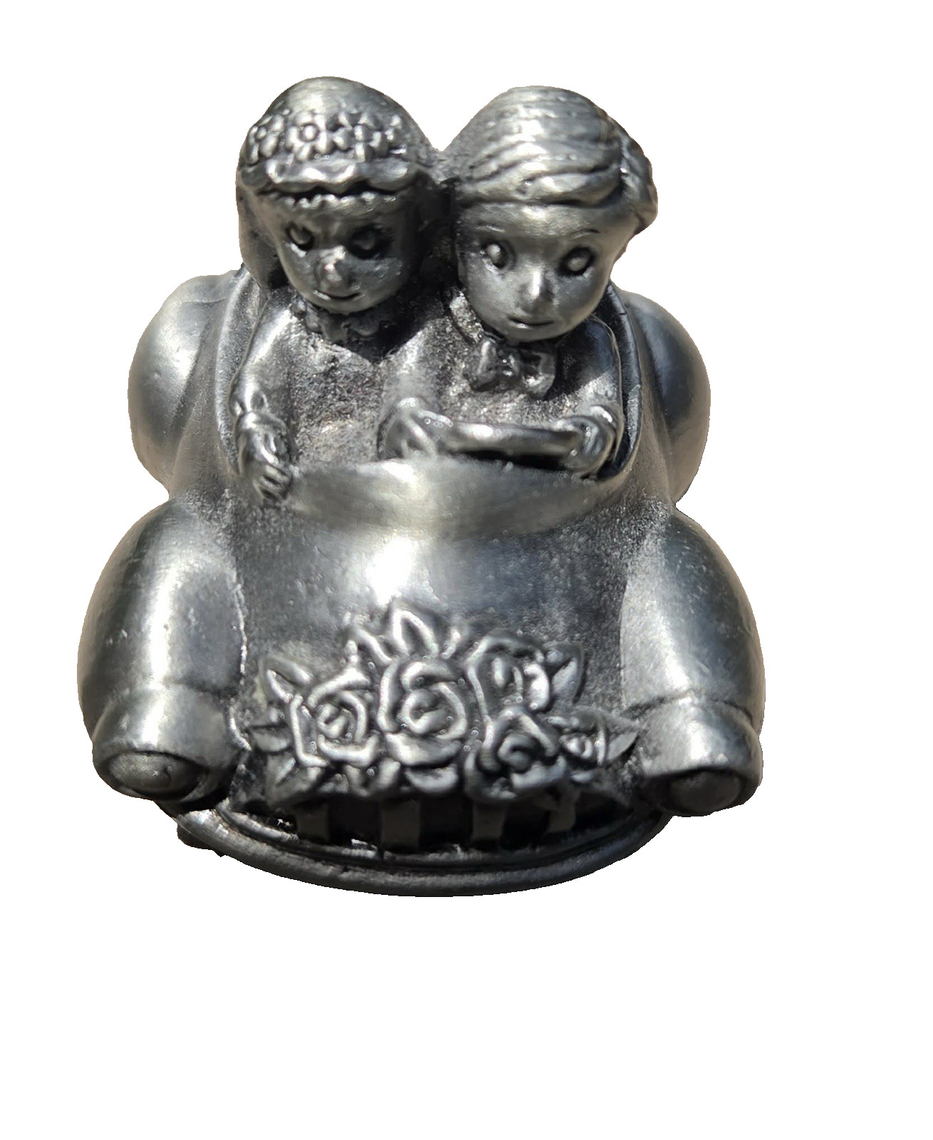 Vintage Pewter Just Married Bride Groom Car Figurine cake topper