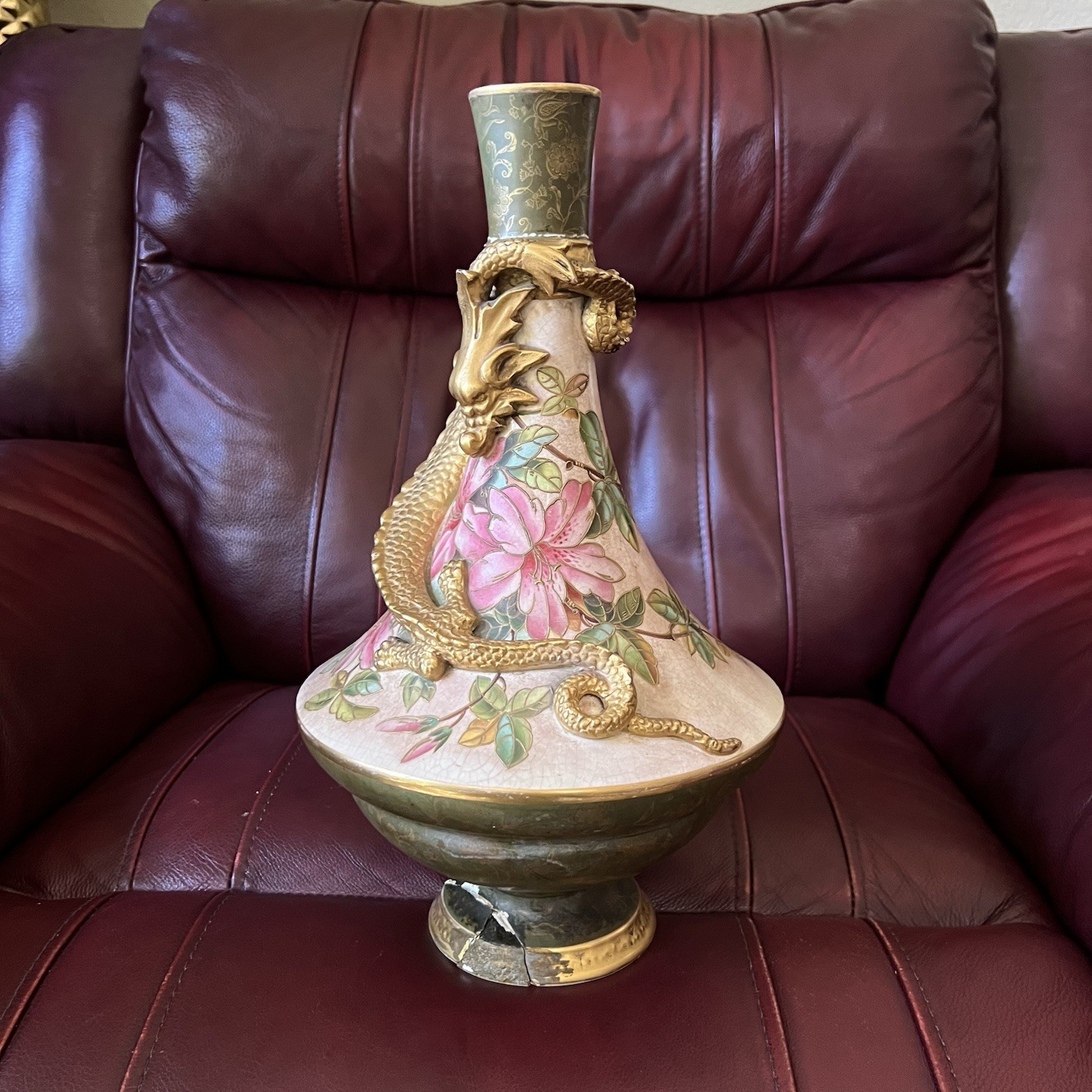 Antique Old Hall Coiling Dragon Floral Vase Ewer Aesthetic Movement c1885 4232