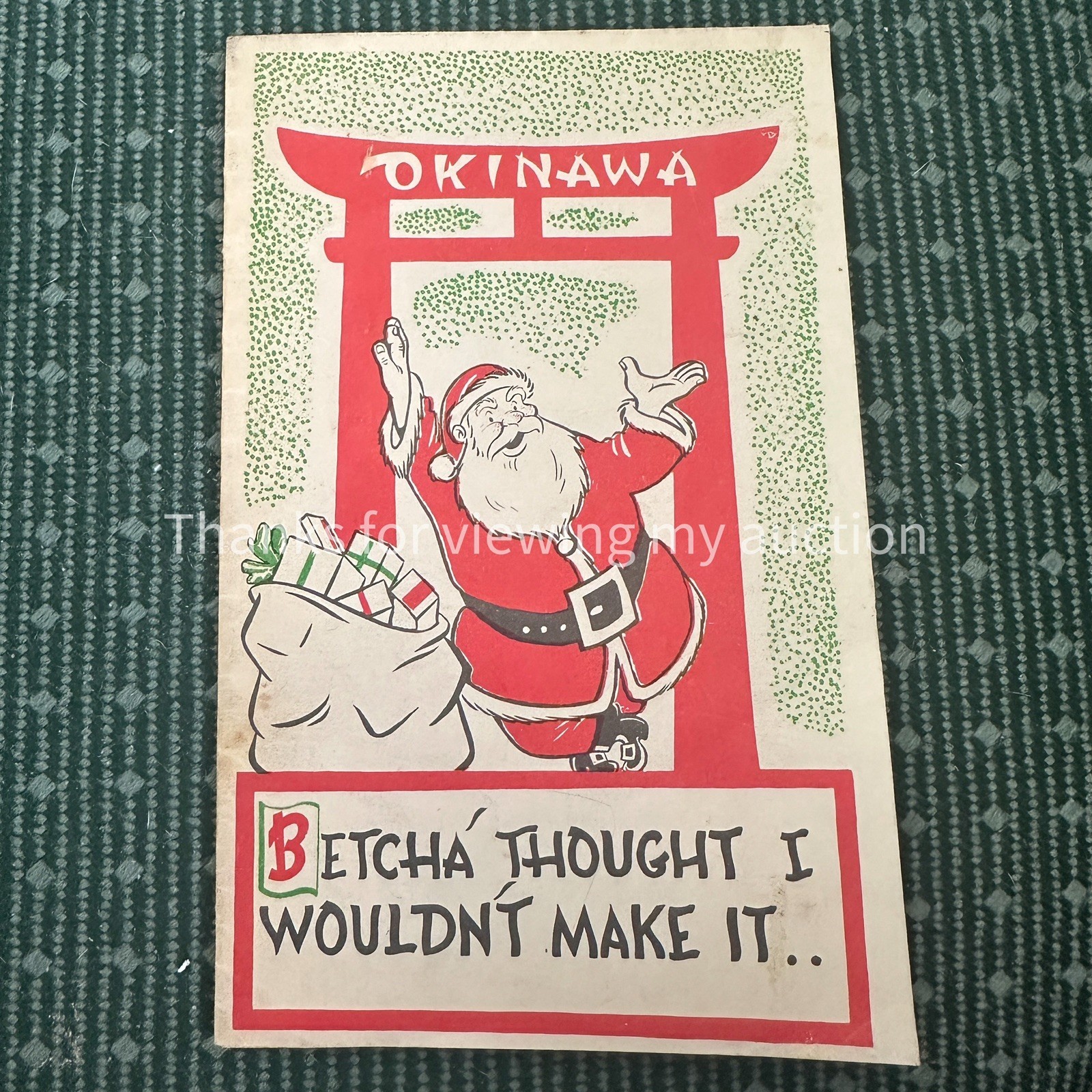 Vintage WWII/Postwar 933d Engineer Aviation Regiment Okinawa Naughty Santa Card