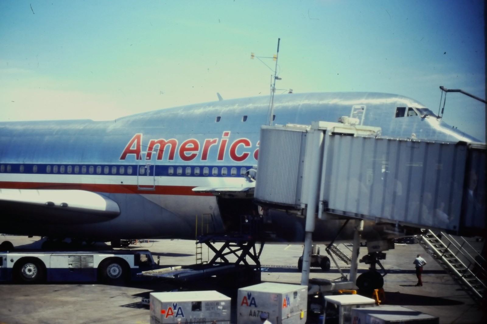 c1970's Kodachrome 35mm Slide American Airlines Boeing 747 Jet Airport Tarmac