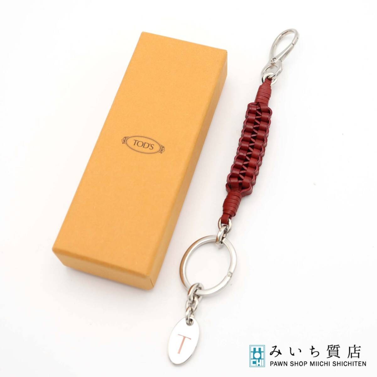 TOD\'S Leather Keychain Red Brown with Box Jewelry Accessory