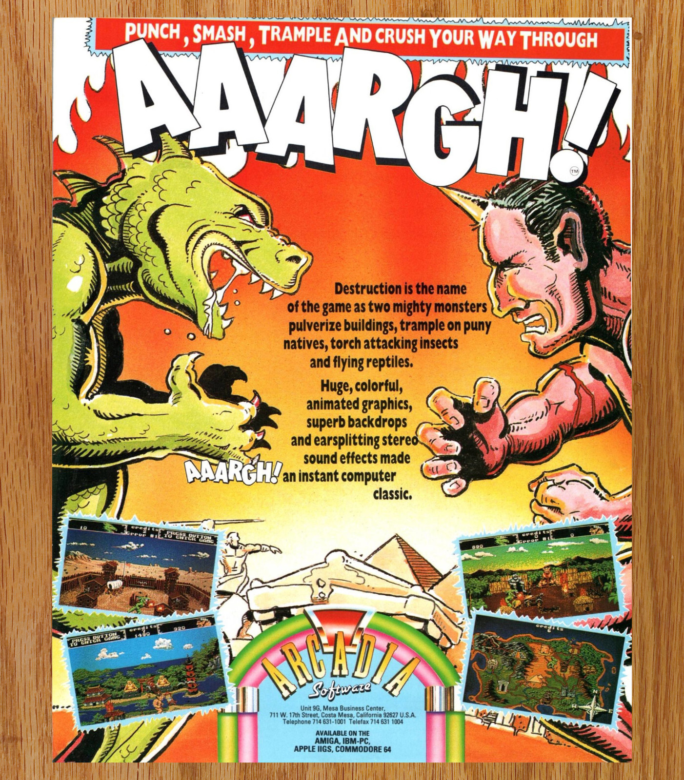 Aaargh Arcadia Software Monster Destruction - Video Game Print Ads Poster 1988