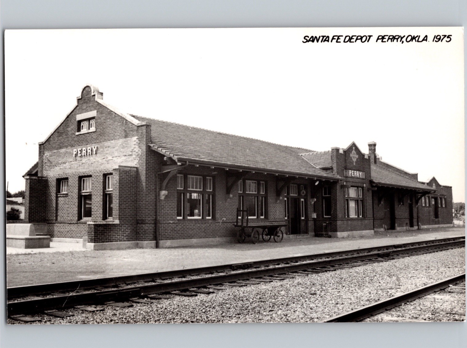 c1975 Santa Fe Depot Perry Oklahoma OK Noble County RPPC Real Photo Postcard