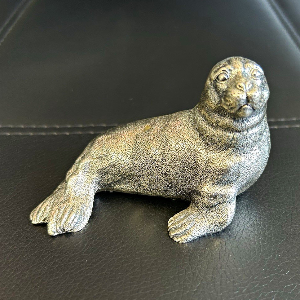Vintage Gump’s Italy Seal Figurine Silver Tone Metal 3.5” Rare Miniature
