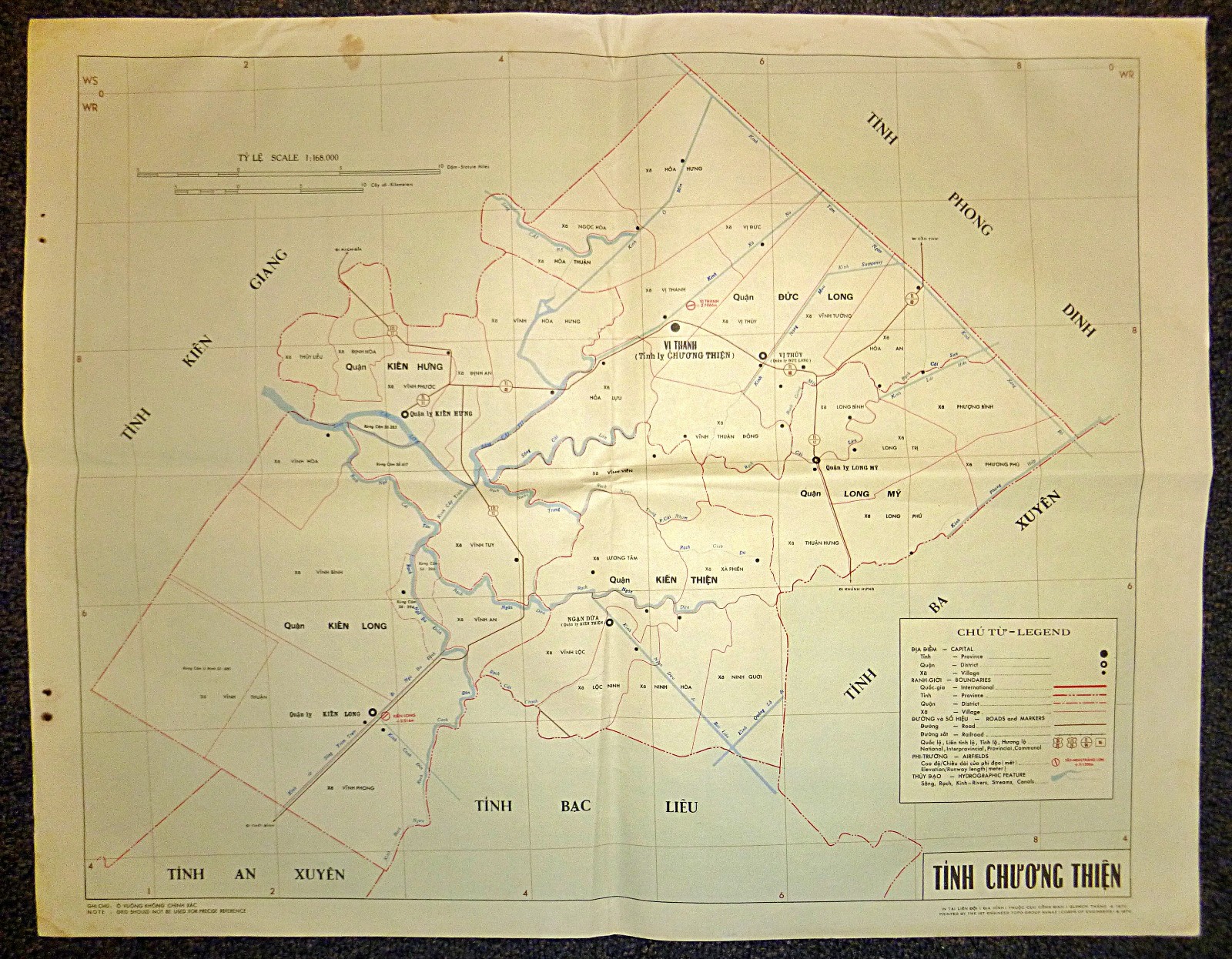 Chuong Thien - QLVNCH - Rare 1970 Map - Vi Thanh - Phoenix Program - Vietnam War