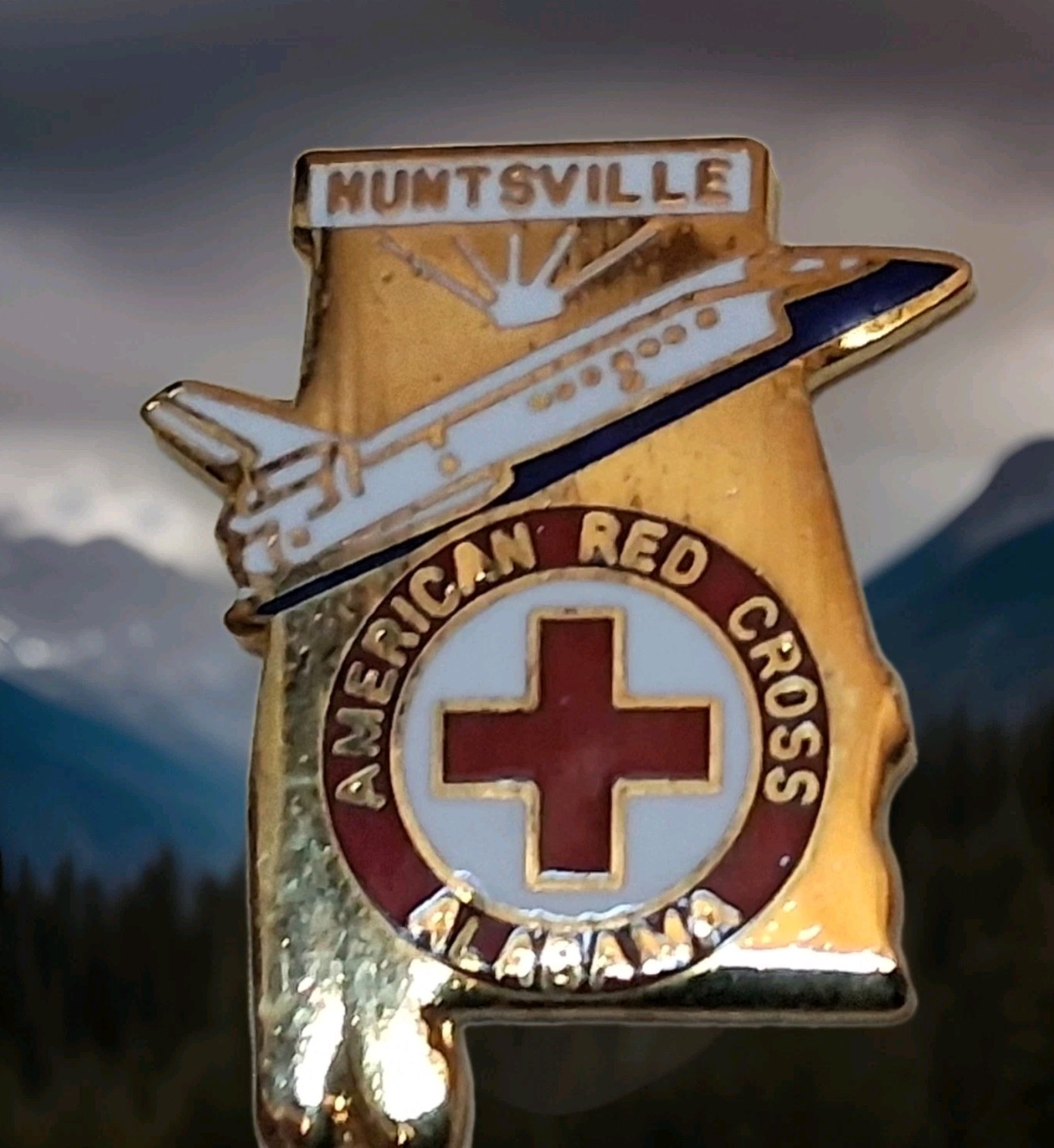 1980's Unique Huntsville Alabama Red CROSS HAT LAPEL Pin  Estate Enamel B4
