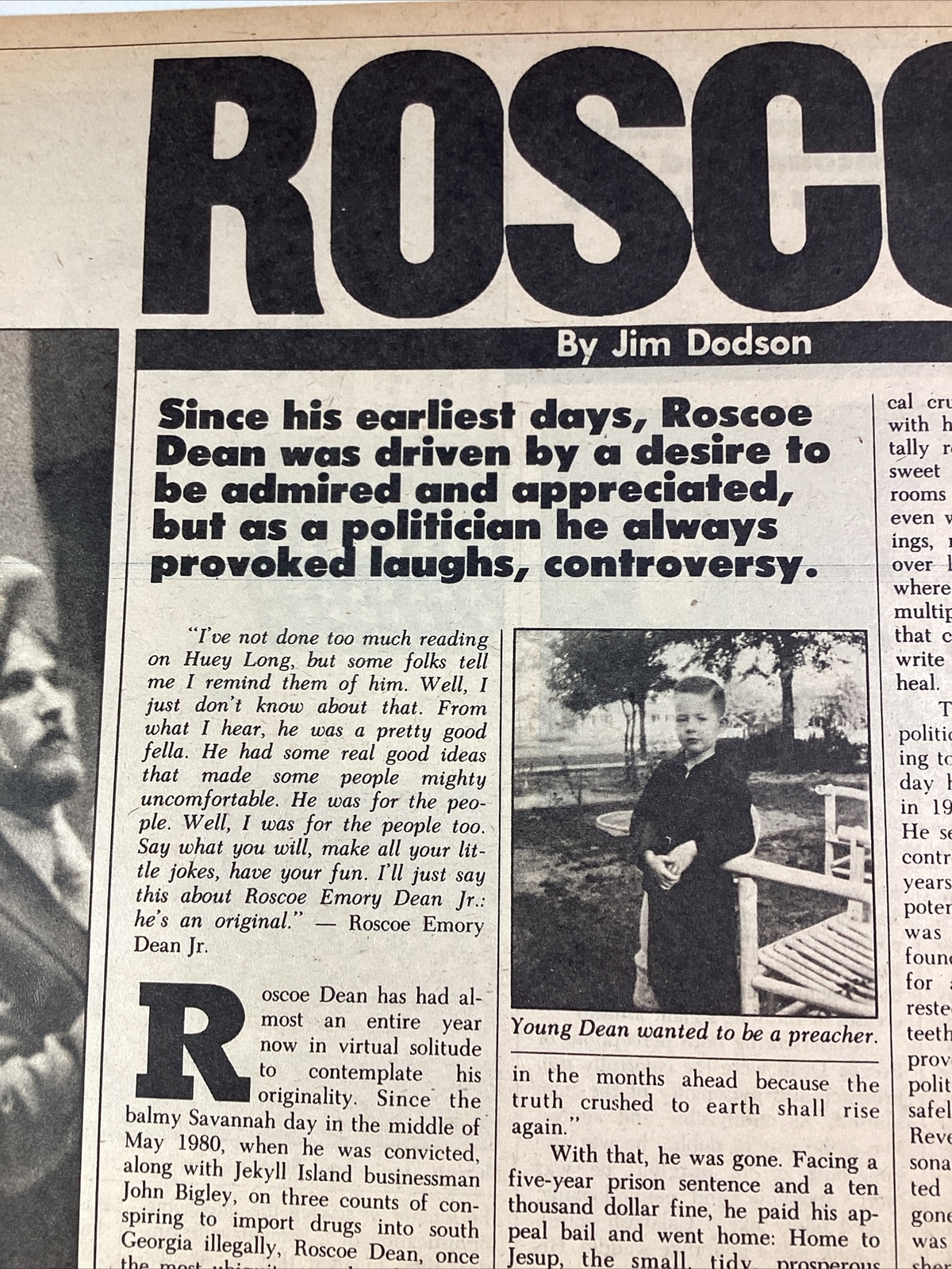Jesup GA Print Article 1981 Atlanta AJC Roscoe Dean Drug Dealer Politician