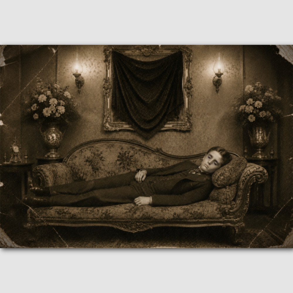 Boy Parlor Photo Print Post Mortem Flowers Antique Victorian Covered Mirror 81