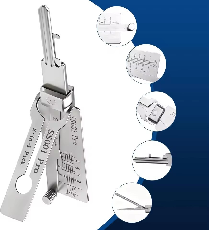 2-in-1 Stainless Steel Key Decoder Locksmith SS001 PRO Lock Repair Tools Kit 1PC