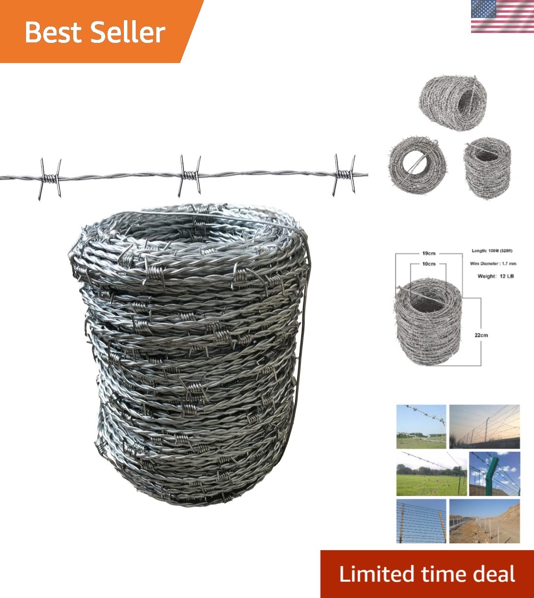 328FT Barbed Wire - Heavy Duty 15 Gauge for Fencing and Crafting Needs