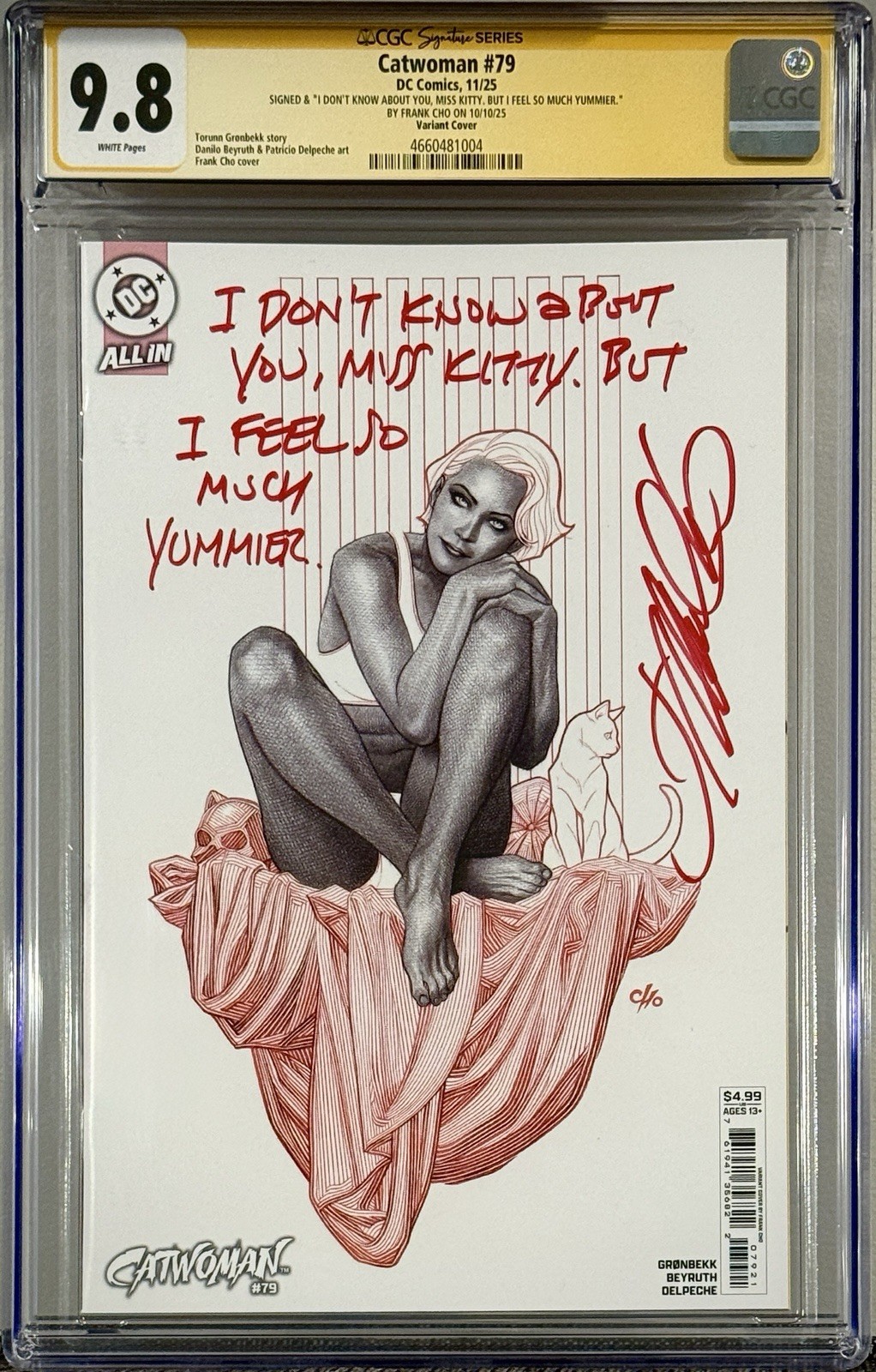 Catwoman #79 - CGC SS 9.8 Signed + Quote by Frank Cho - Gorgeous Variant Cover