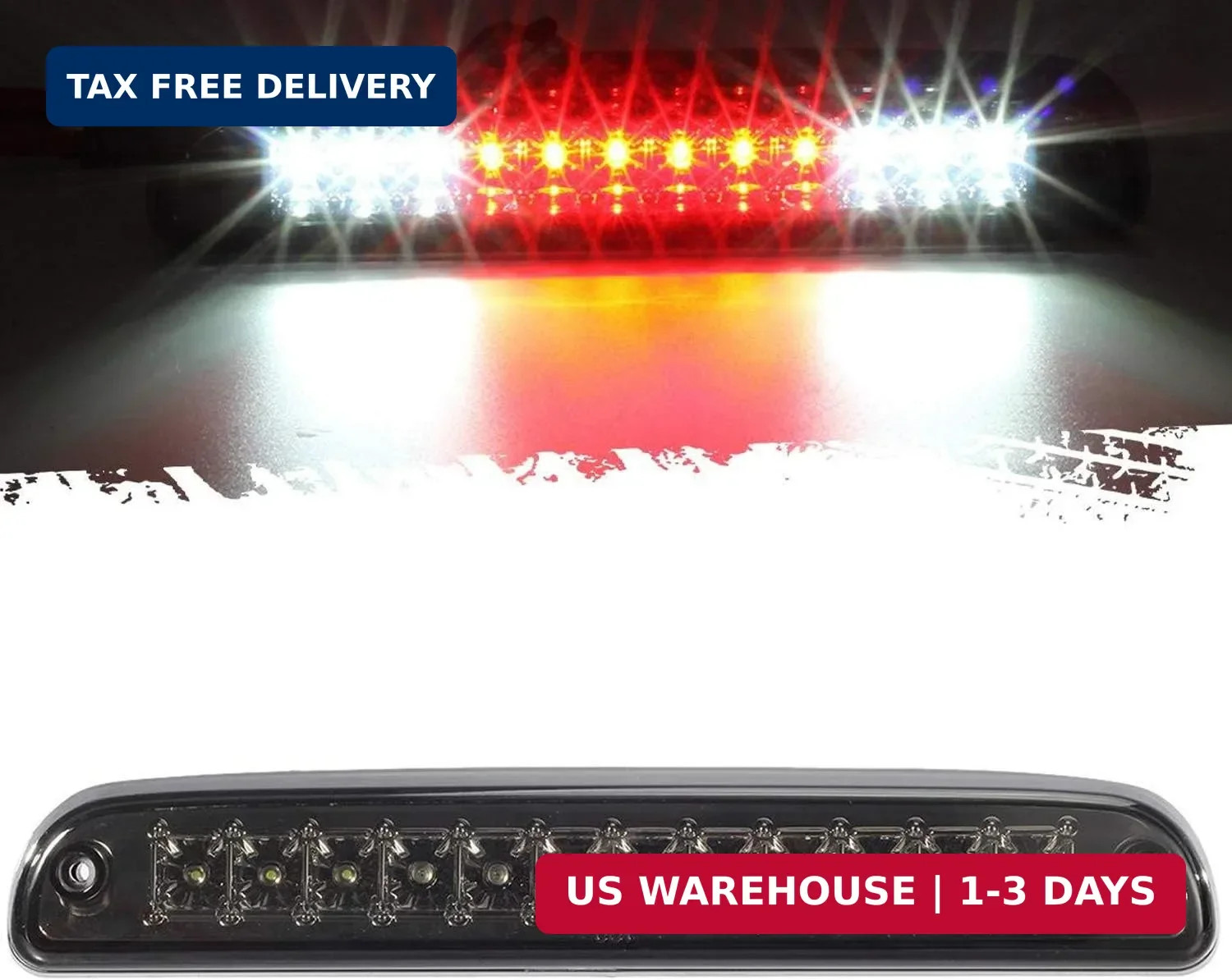 Partsam Red/White 12 LED Smoke Lens Chrome Housing Tail High Mount 3rd Third Bra