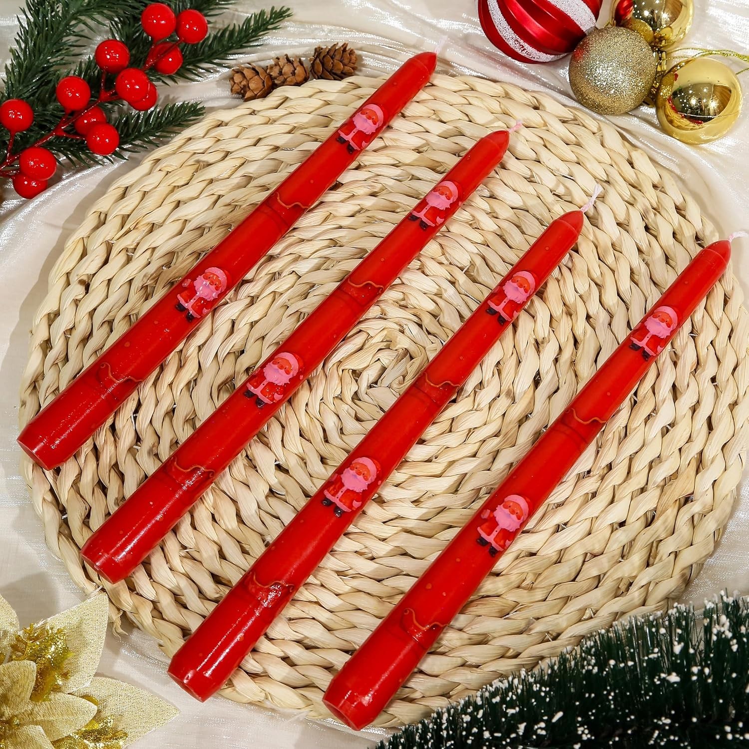 2 Pack Christmas Taper Candles, 10 Inch Unscented Candlesticks with Santa