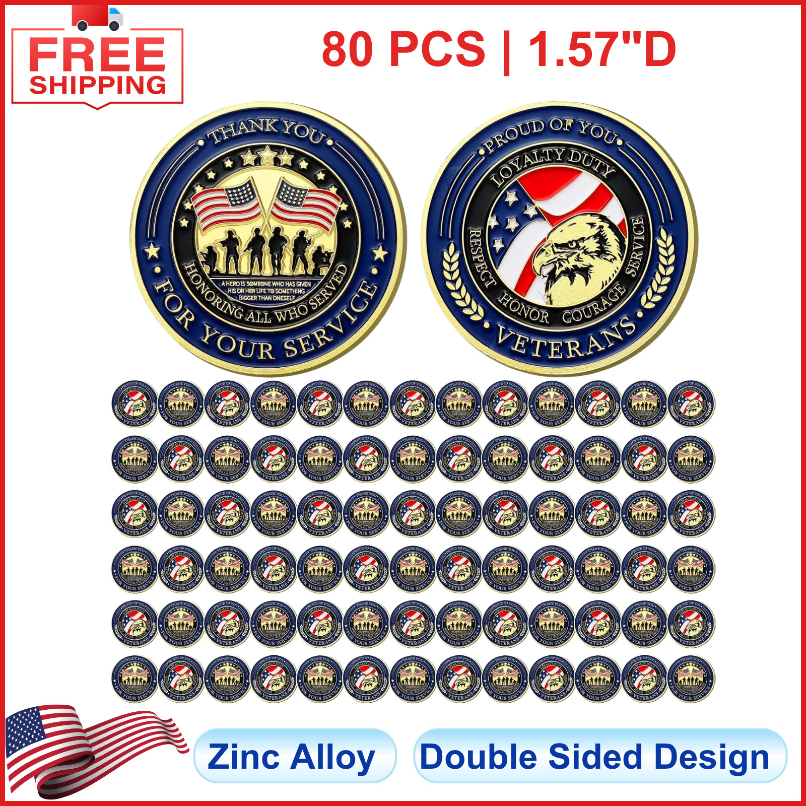 80 Pcs Military Challenge Coins Thank You for Your Service Veterans Appreciation