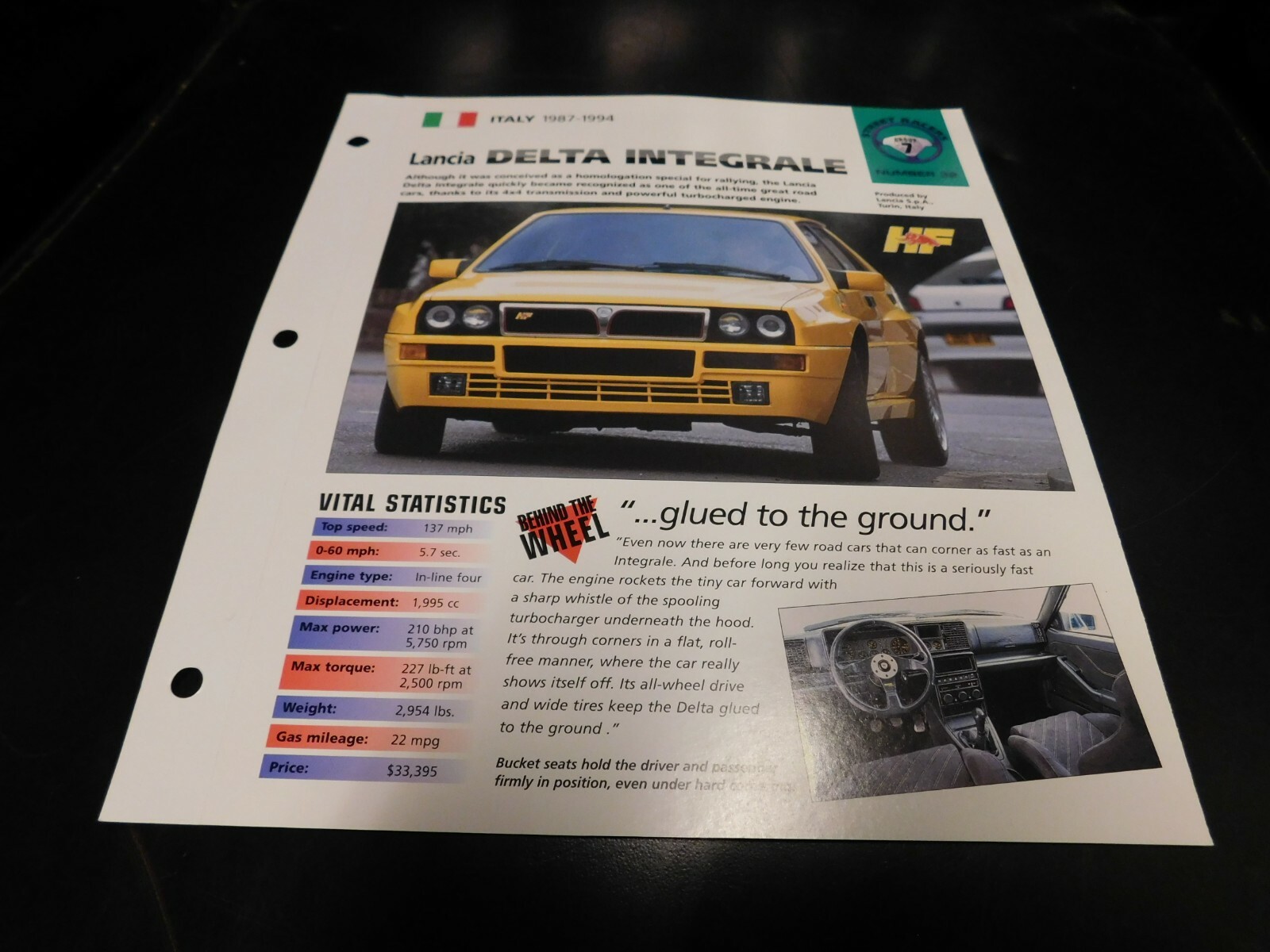 1987-1994 Lancia Delta Integrale Spec Sheet Brochure Photo Poster 88 89 93 92 91
