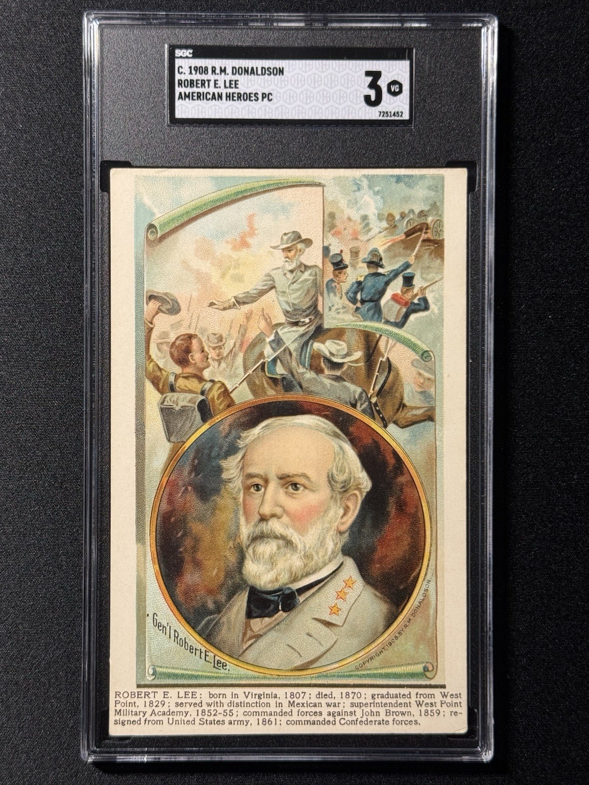 1908 American Heroes Post Card Robert E. Lee, SGC 3 Donaldson Lithograph PC