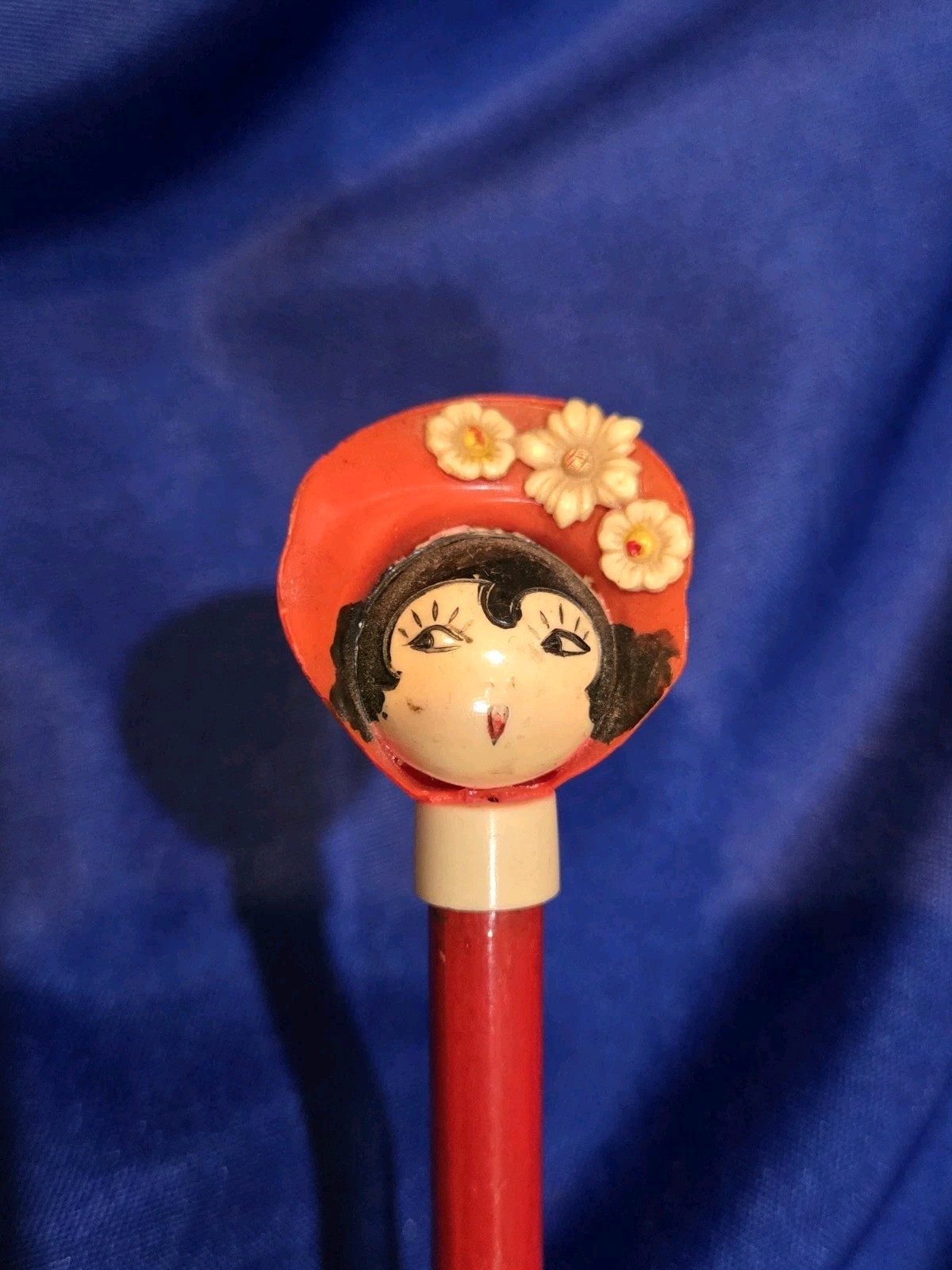RARE VTG HALF DOLL HEAD BOUDOIR FLAPPER 1920s NOVELTY WRITING PENCIL CELLULOID 