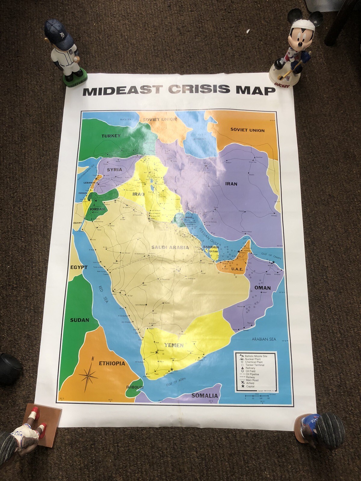MIDEAST CRISIS MAP 1990 Middle East Conflict Unused Comes Rolled Up 24x34
