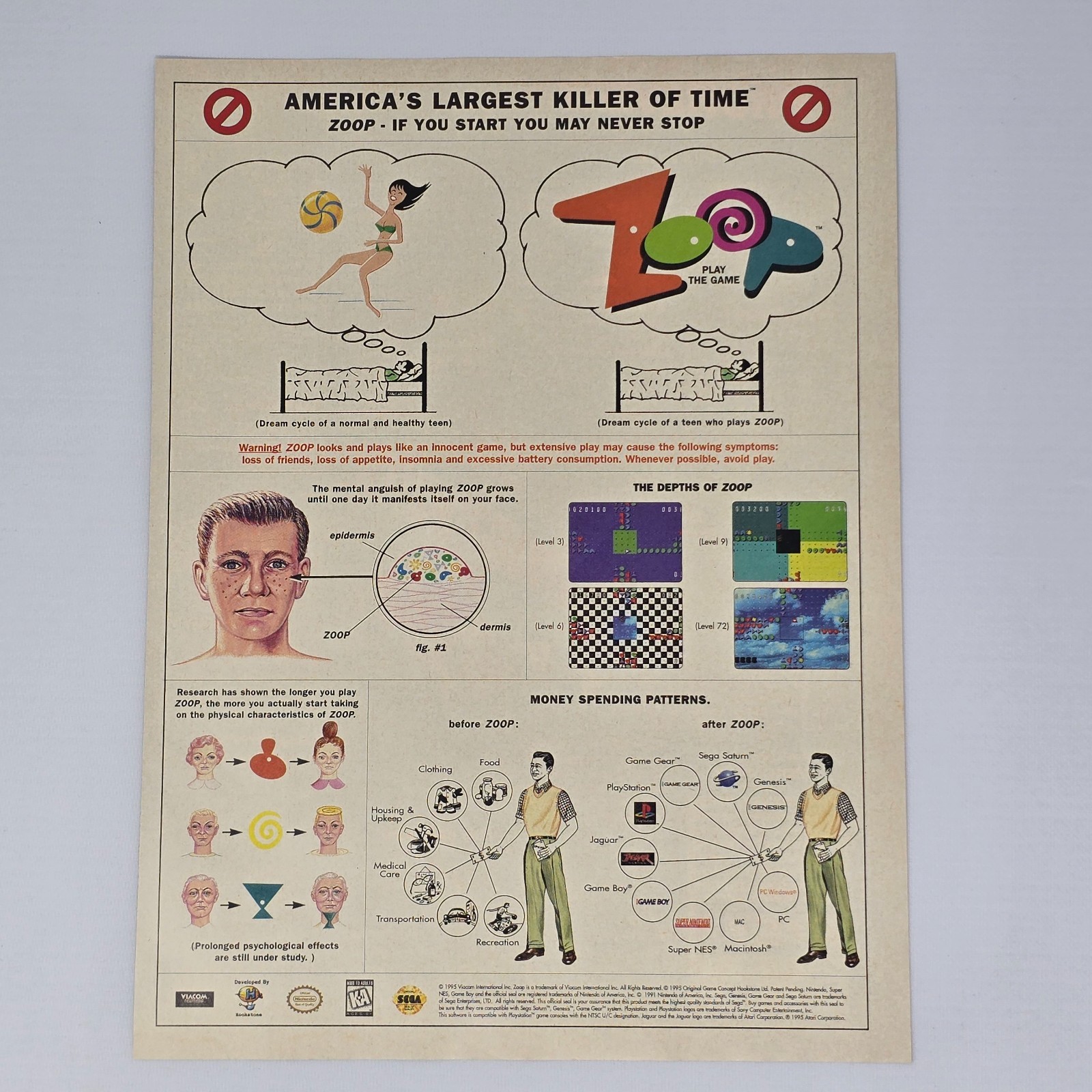 Zoop If You Start You May Never Stop Sega Genesis Killer Print Ad/Poster