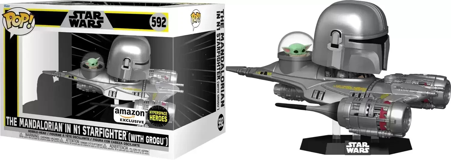 Funko Pop Ride Super Deluxe: Star Wars The Mandalorian in N1 Starfighter Grogu