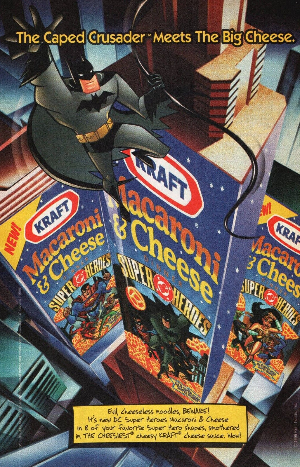 VINTAGE ADVERTISING KRAFT MACARONI & CHEESE DINNER BATMAN SUPER-HEROES 1998