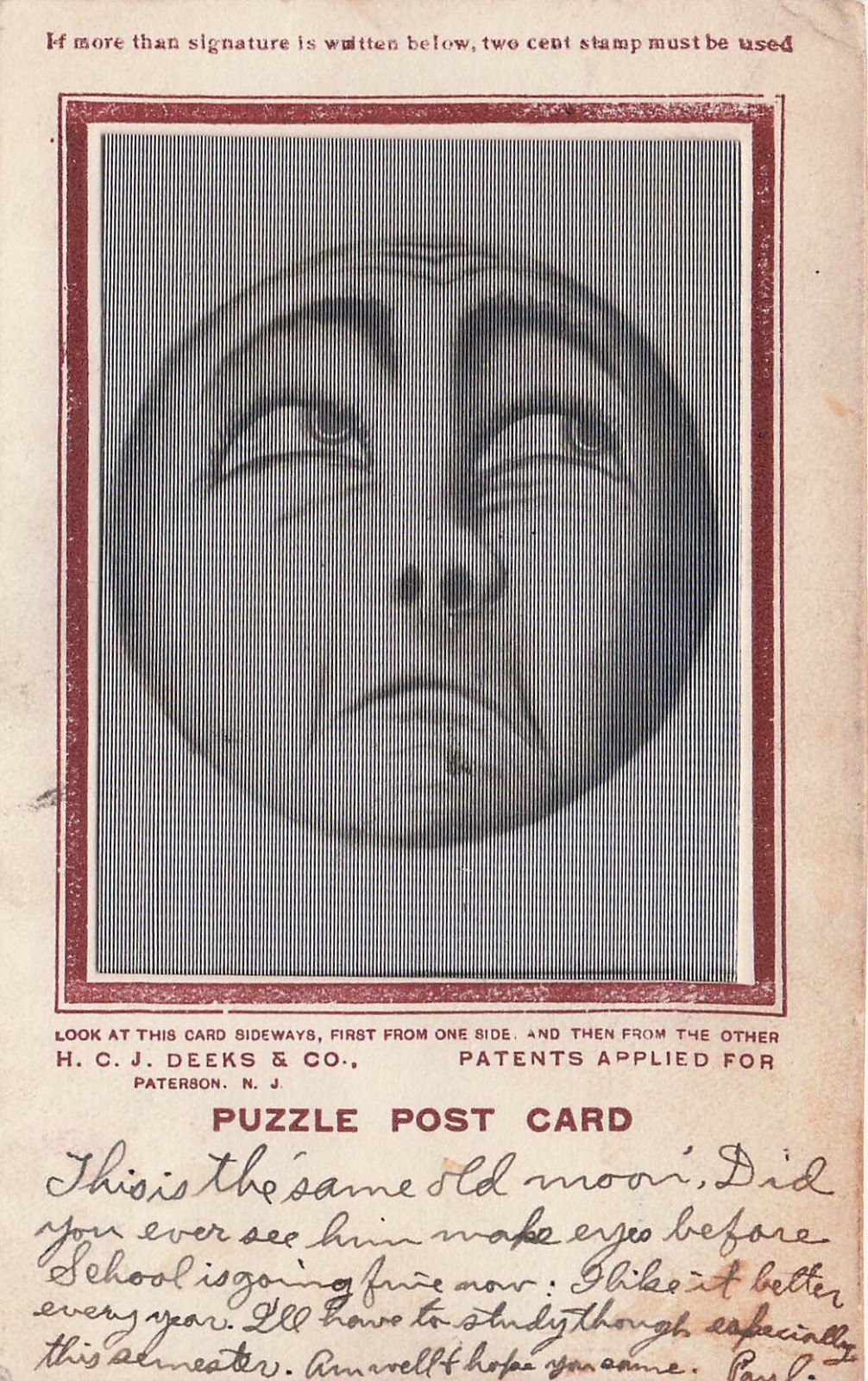 Antique Lenticular Puzzle Man in the Moon Eyes Move Deeks Vtg Postcard 19A