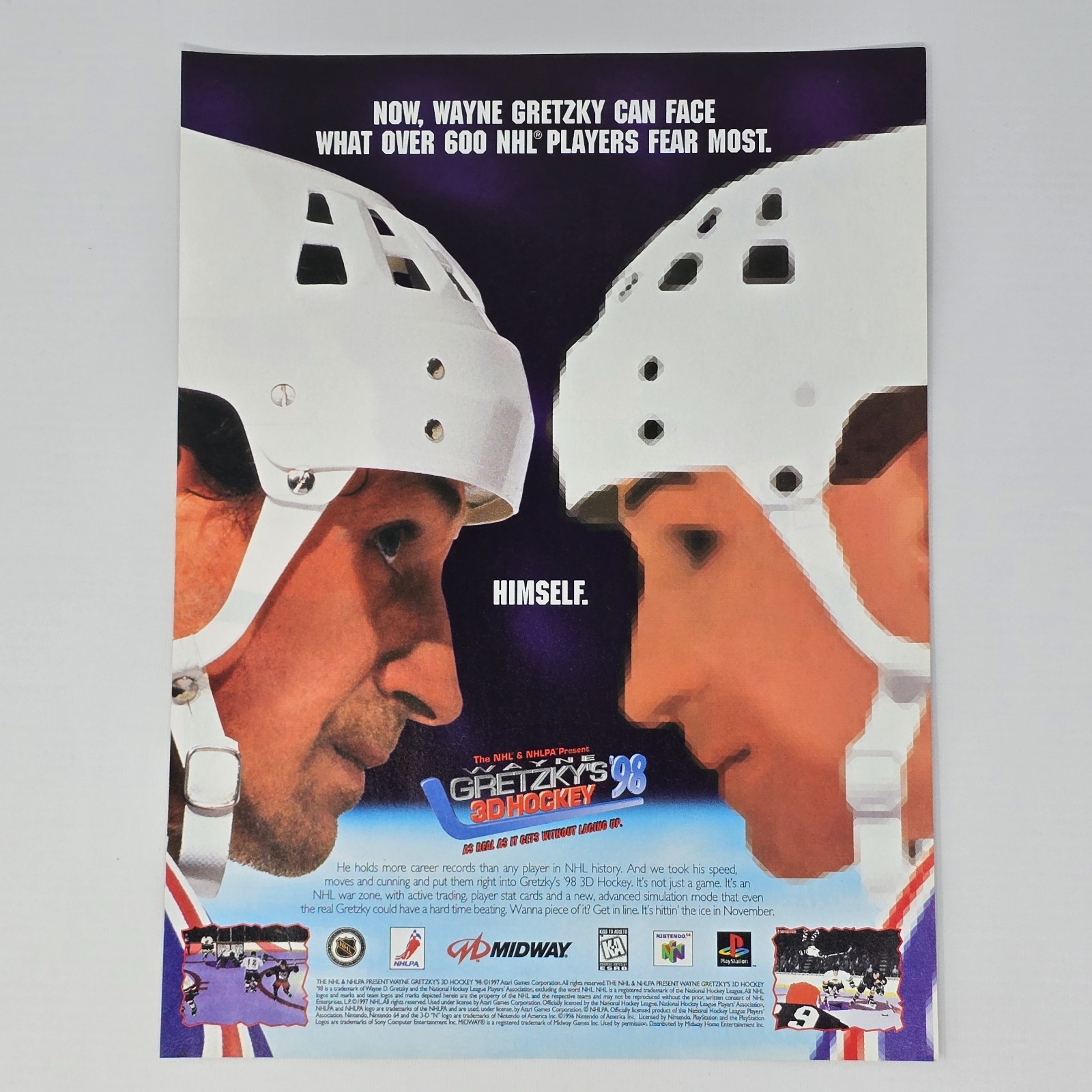Wayne Gretzky's 3D Hockey '98 Nintendo 64 N64 PlayStation 1 PS1 Print Ad/Poster