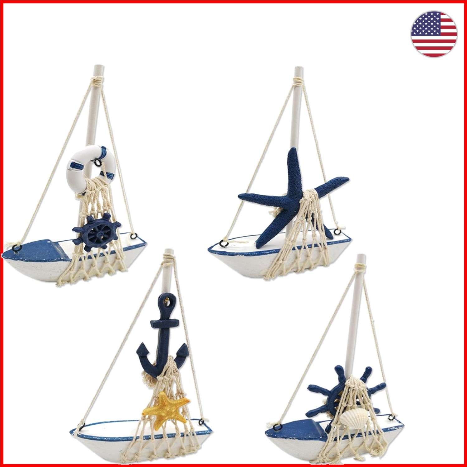 Adorable 4PCS Mini Sailboat Set - Ocean-Themed Tabletop Decor for All Occasions