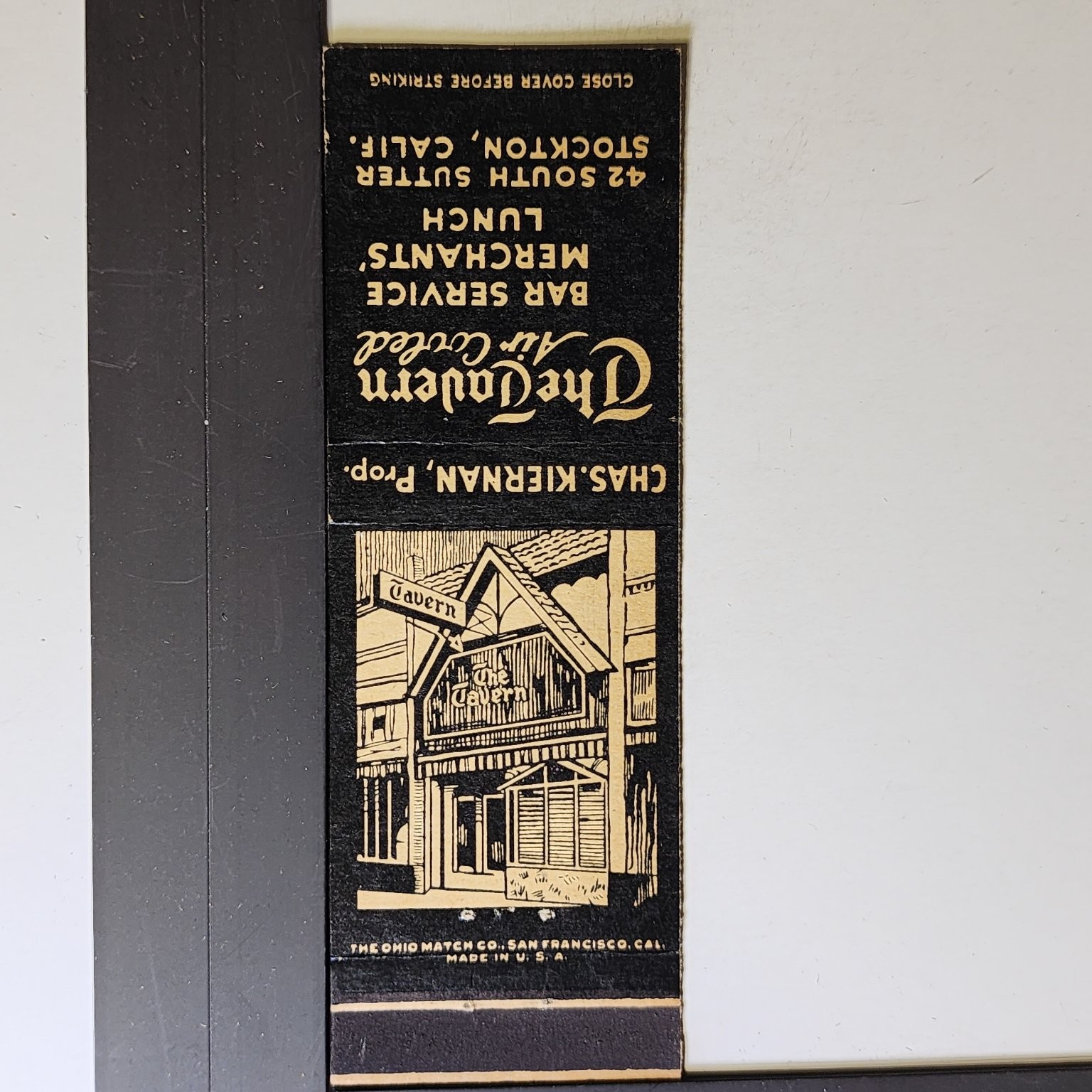 The Tavern Stockton California Vintage Bar Service Merchants Lunch Matchbook