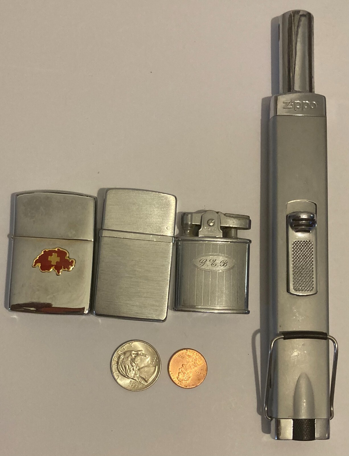 Vintage Lot of 4 Metal Lighters, Zippo, Australia, Initials, More, Cigarettes