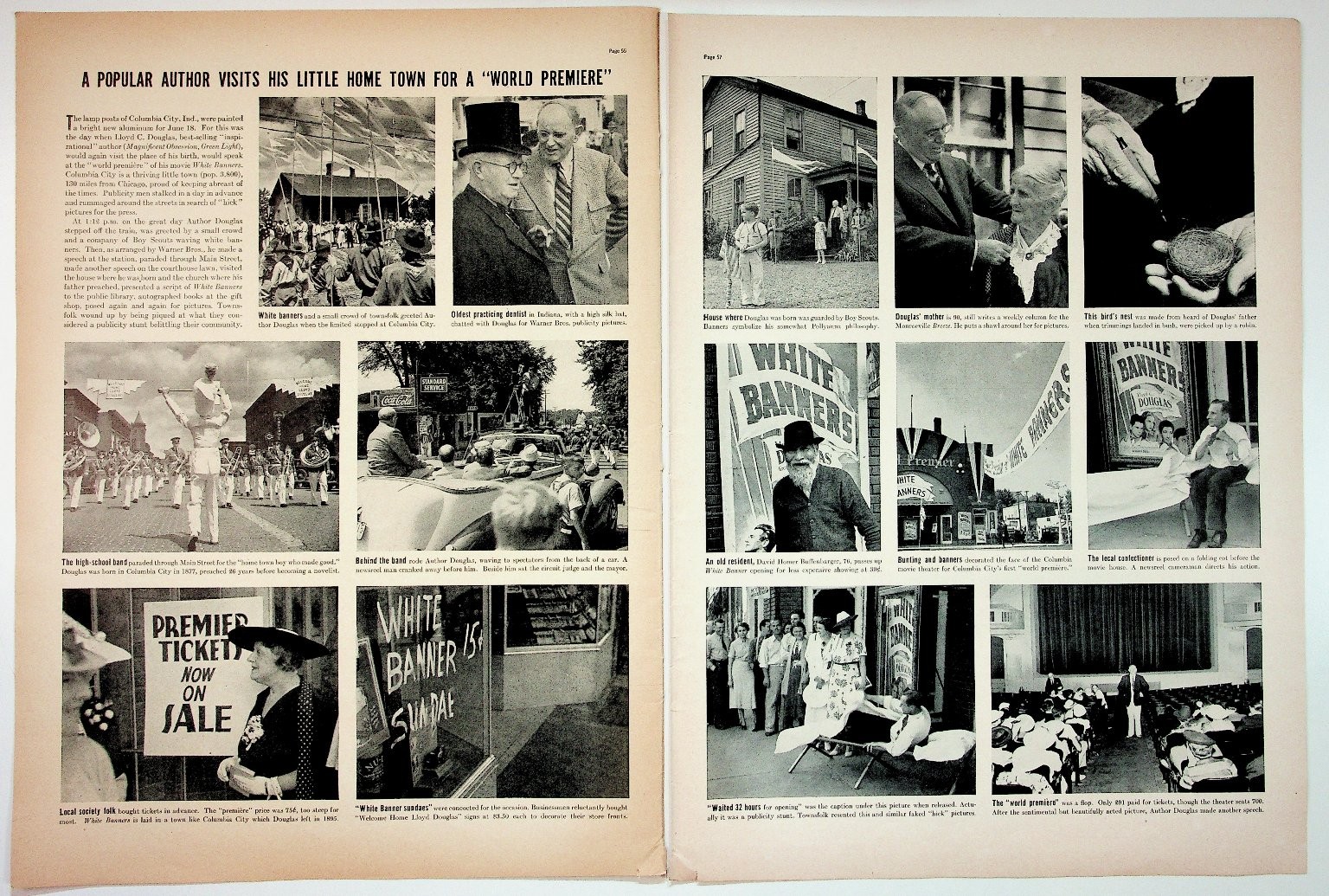 1938 Arthur Douglas White Banners Movie Premiere Columbia City IN Magazine