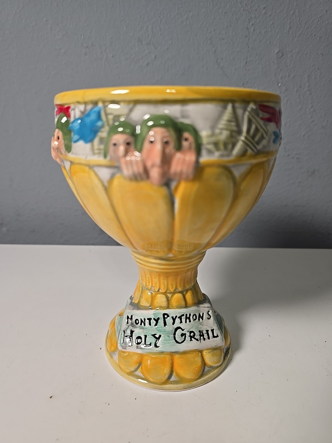 Vintage Monty Python's  Yellow Ceramic Holy Grail Goblet Movie Promo Cup Mug 6